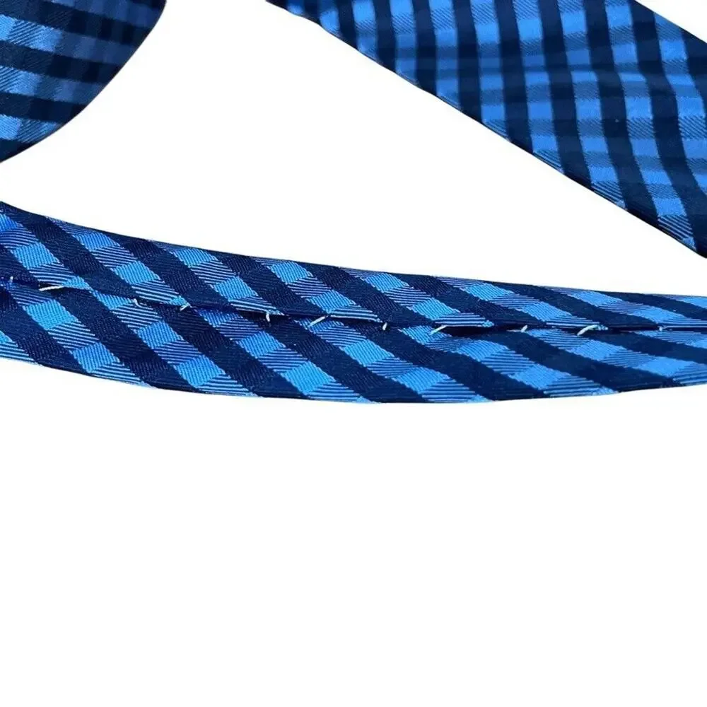Ben Sherman Mens Hand Made 100% Silk Plaid Blue Navy Thin Skinny Neck Tie 2.75